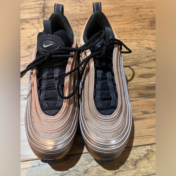 NIKE WOMEN'S AIR MAX 97 COPPER ROSE GOLD BLACK, worn 3 x’s, sz 6.5, great cond - Picture 1 of 10
